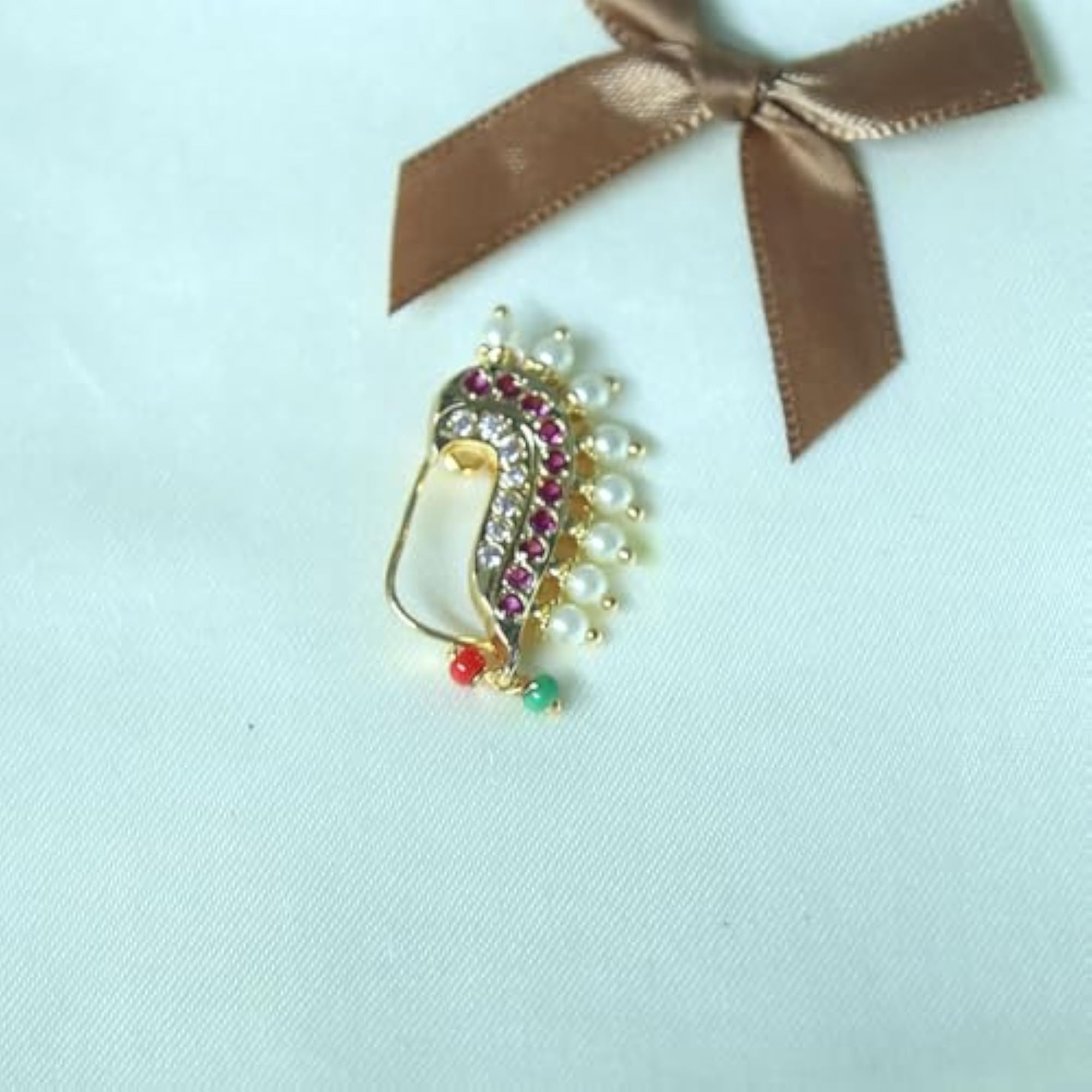 Delicate Golden Finishing Peacock Design Nath with Pearls
